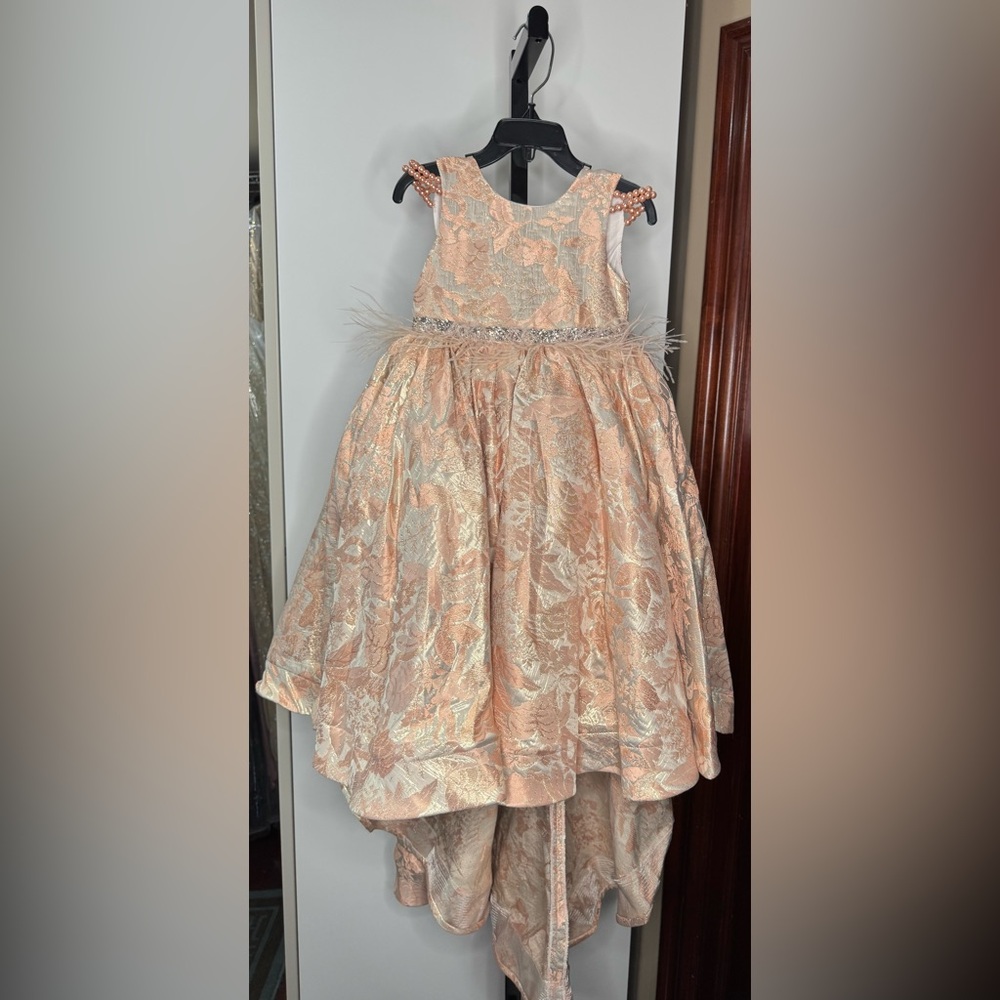 Handmade Elegant Peach Floral High-Low Dress